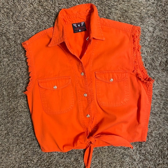 New, Bikers World, Orange Sleeveless Button Down - Picture 5 of 5